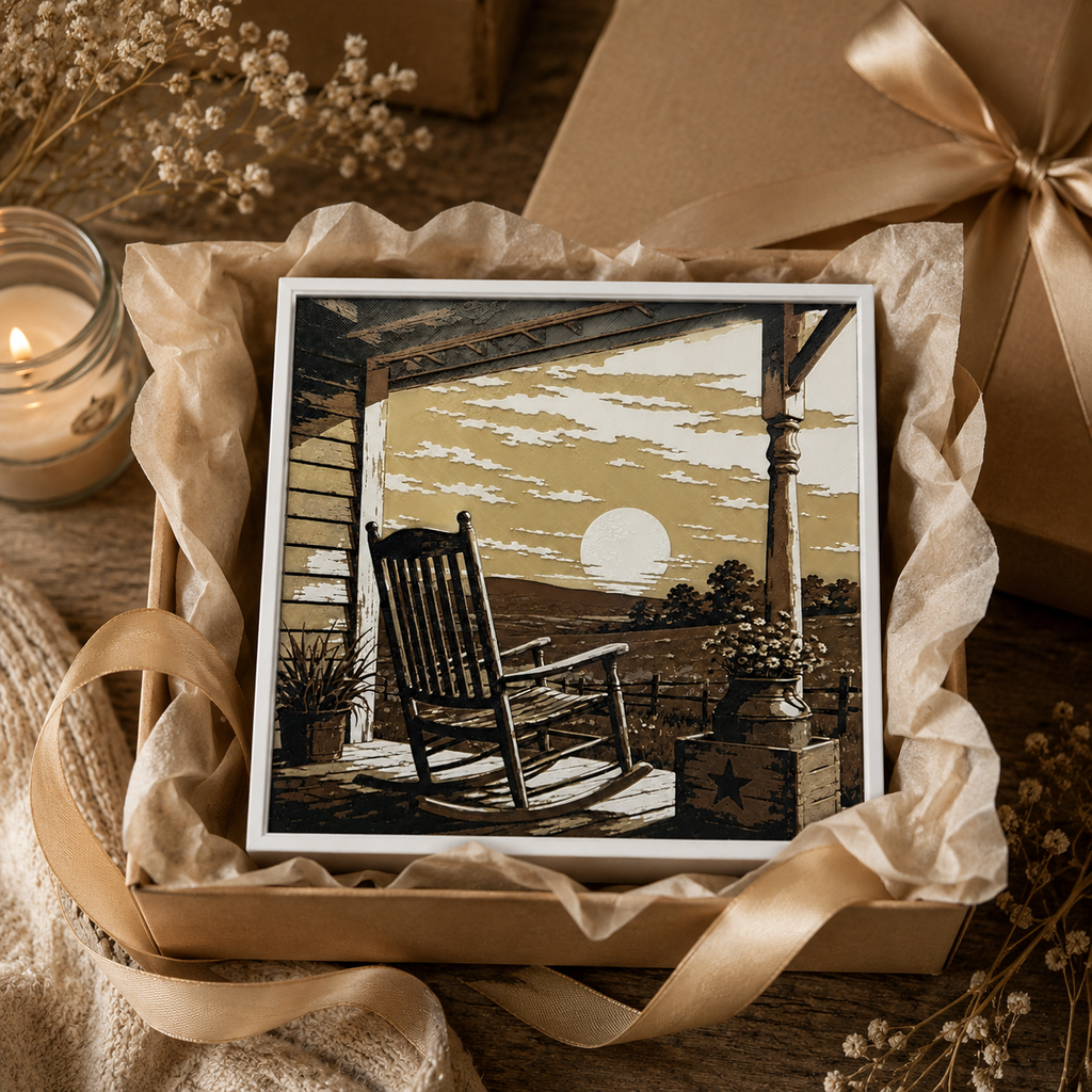 Sunset Porch Rocking Chair Layered Wall Art – Rustic Country Home Decor