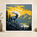 Mountain Elk Sunset Layered Wall Art – Rustic Wildlife & Lodge Decor