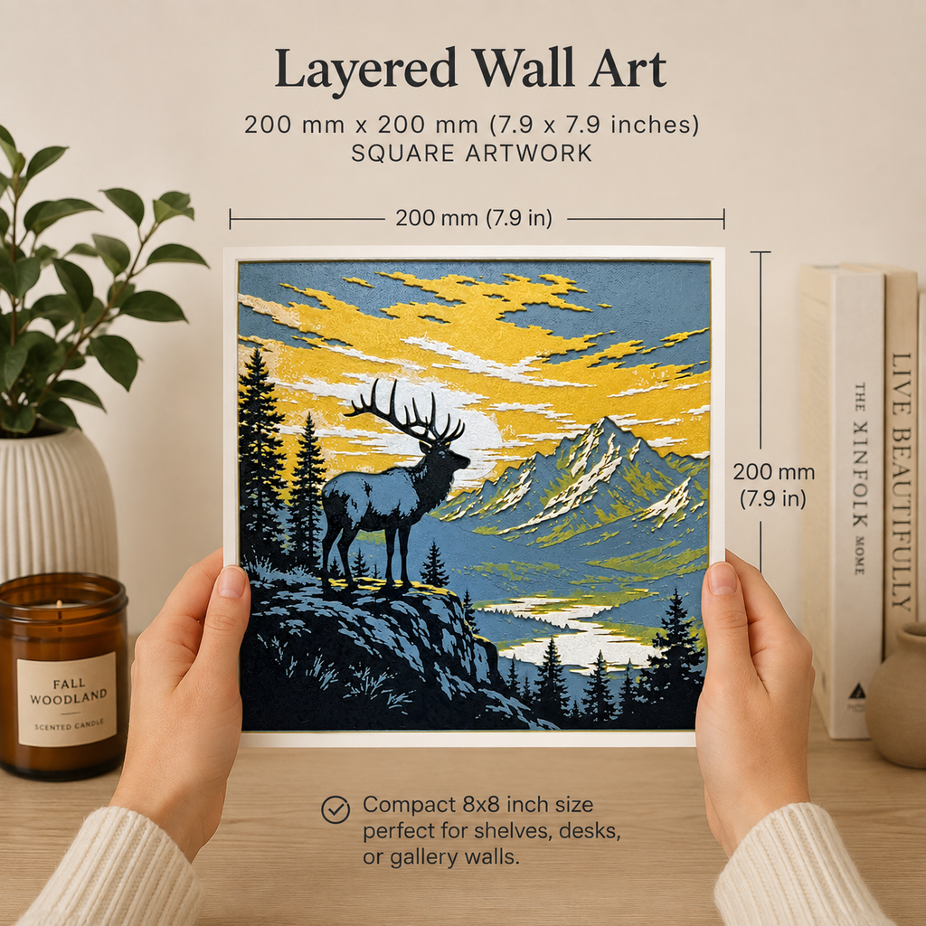 Mountain Elk Sunset Layered Wall Art – Rustic Wildlife & Lodge Decor