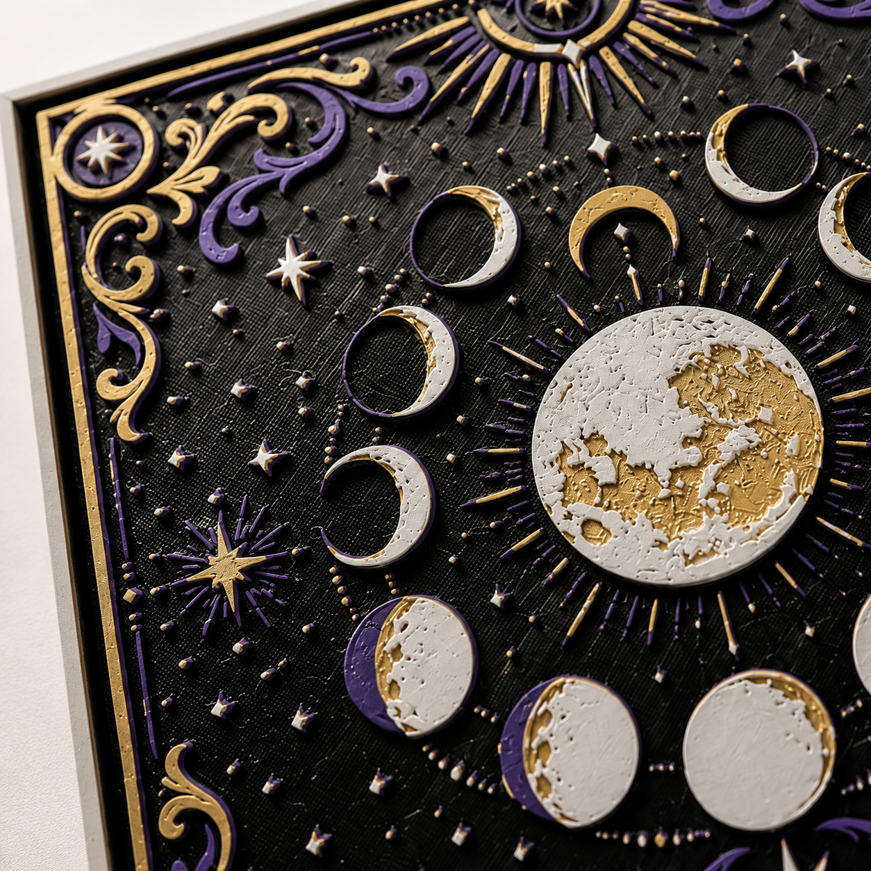 Celestial Moon Phases Layered Wall Art – Purple & Gold Mystical Decor