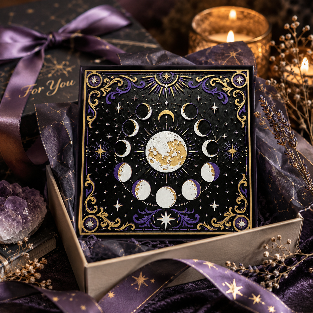 Celestial Moon Phases Layered Wall Art – Purple & Gold Mystical Decor