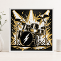 Rock & Roll Drum Kit Wall Art – Black, White & Gold Music Decor – 8" x 8"