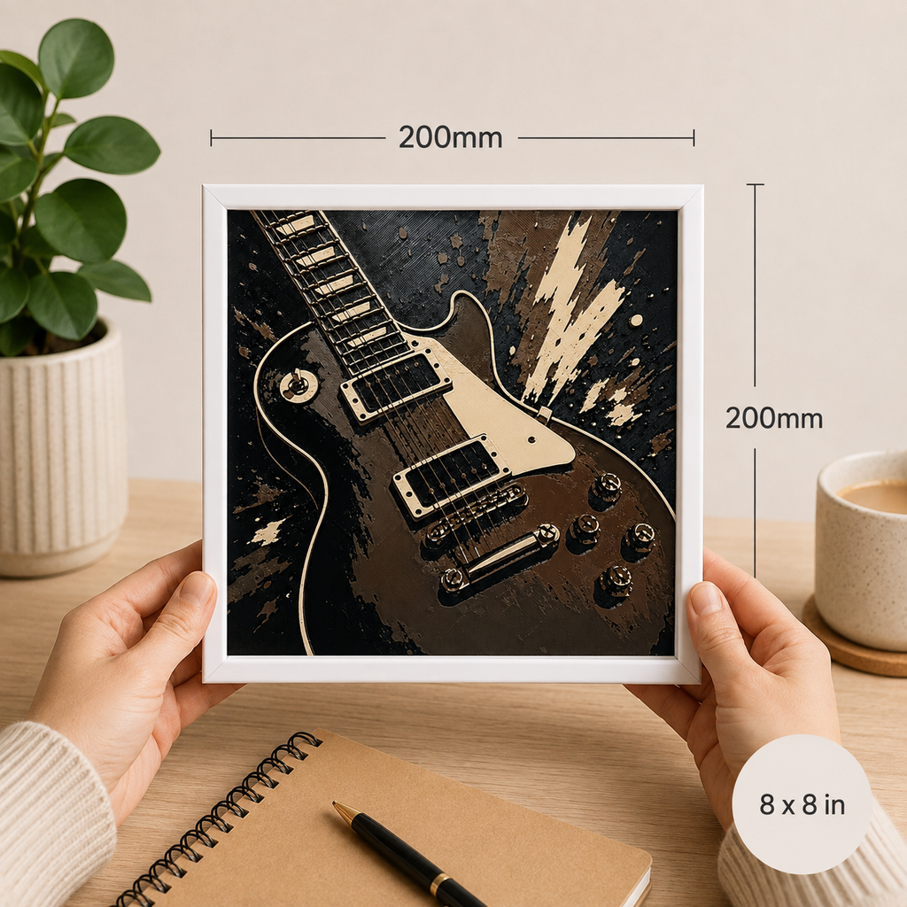 Electric Guitar Wall Art – Black, Bronze & Cream Music Decor – 8" x 8"