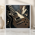 Electric Guitar Wall Art – Black, Bronze & Cream Music Decor – 8" x 8"