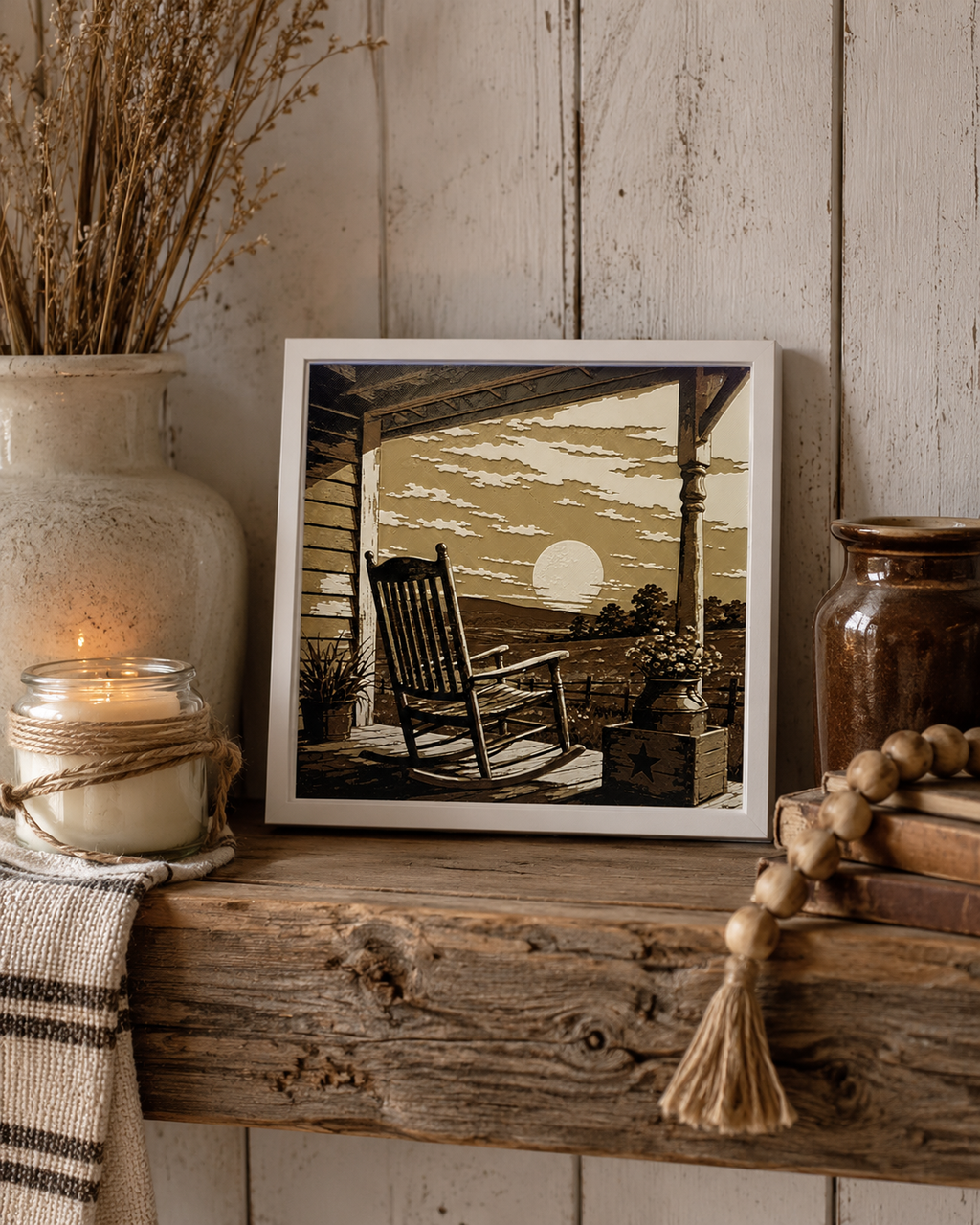 Sunset Porch Rocking Chair Layered Wall Art – Rustic Country Home Decor