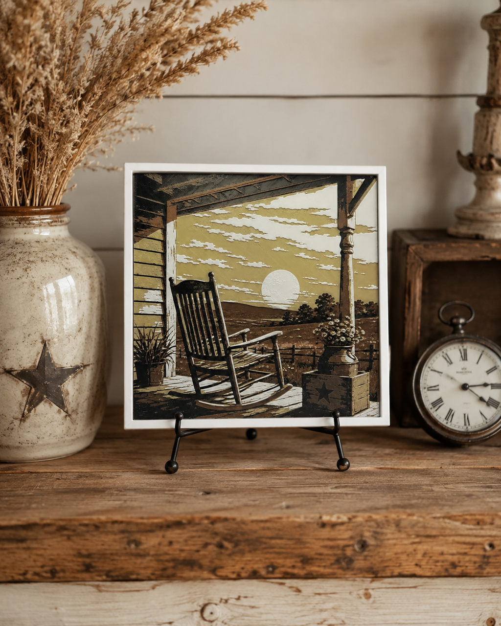 Sunset Porch Rocking Chair Layered Wall Art – Rustic Country Home Decor