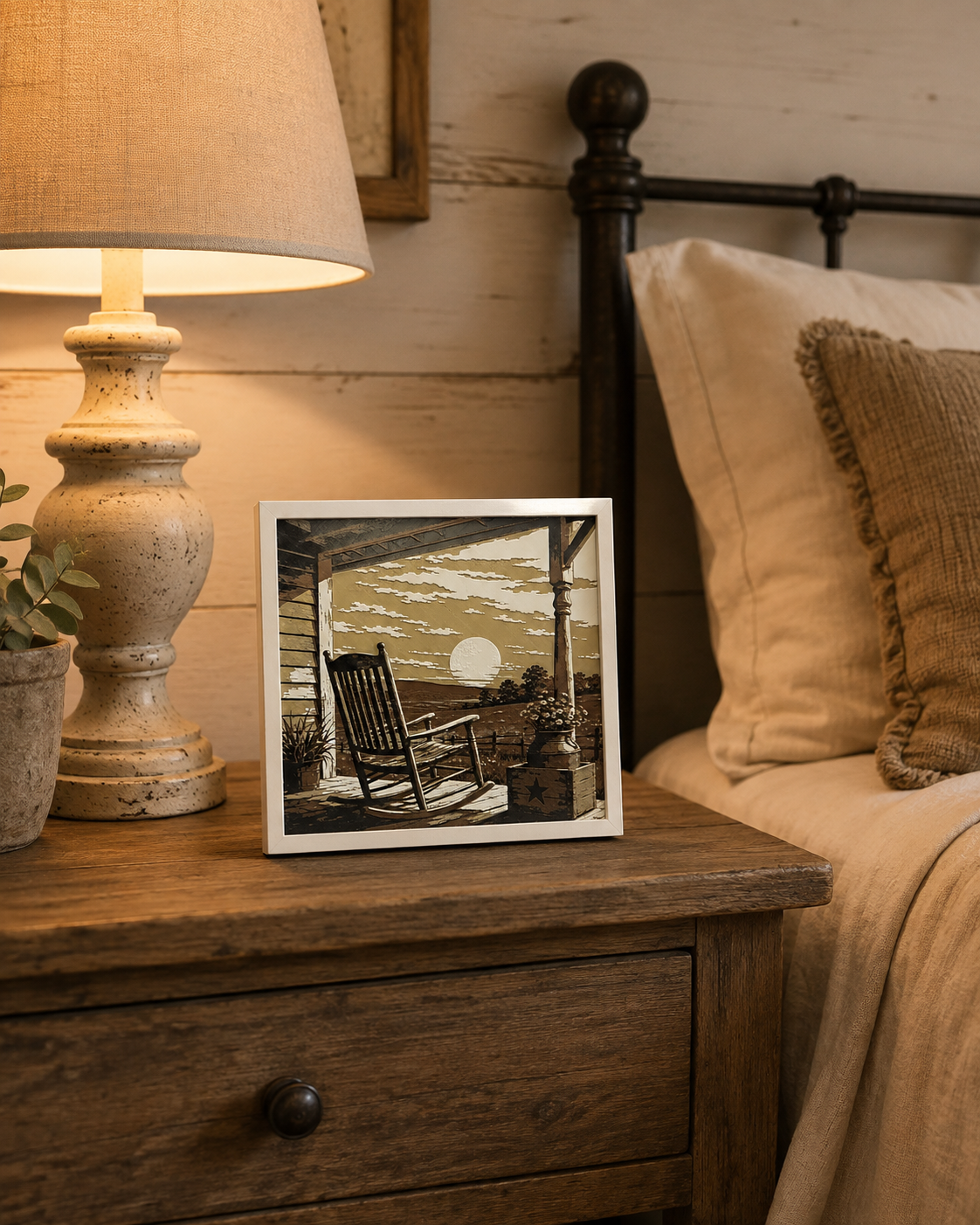 Sunset Porch Rocking Chair Layered Wall Art – Rustic Country Home Decor
