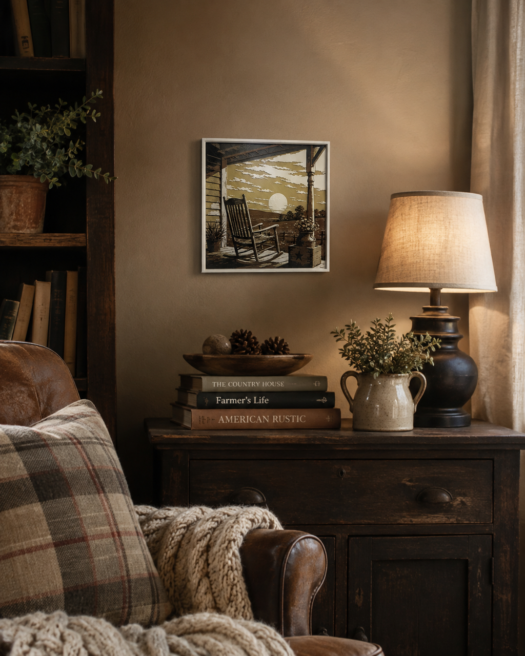 Sunset Porch Rocking Chair Layered Wall Art – Rustic Country Home Decor