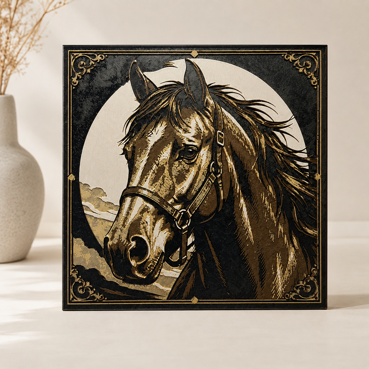 Vintage Horse Portrait Layered Wall Art – 8" Western Equestrian Decor