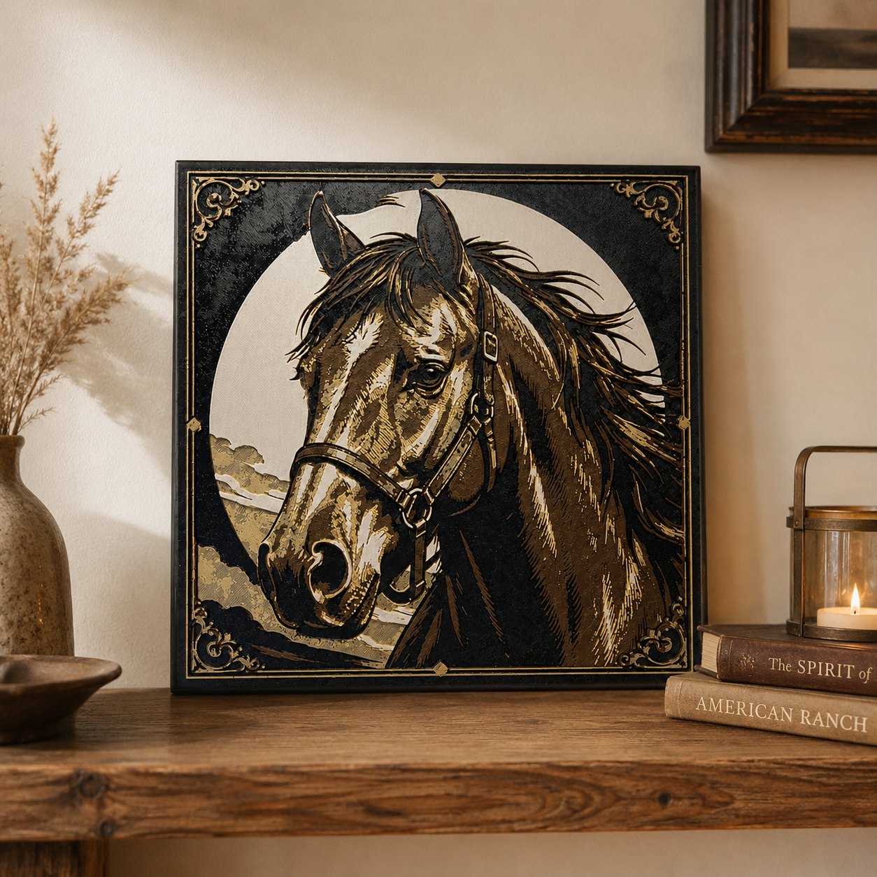 Vintage Horse Portrait Layered Wall Art – 8" Western Equestrian Decor
