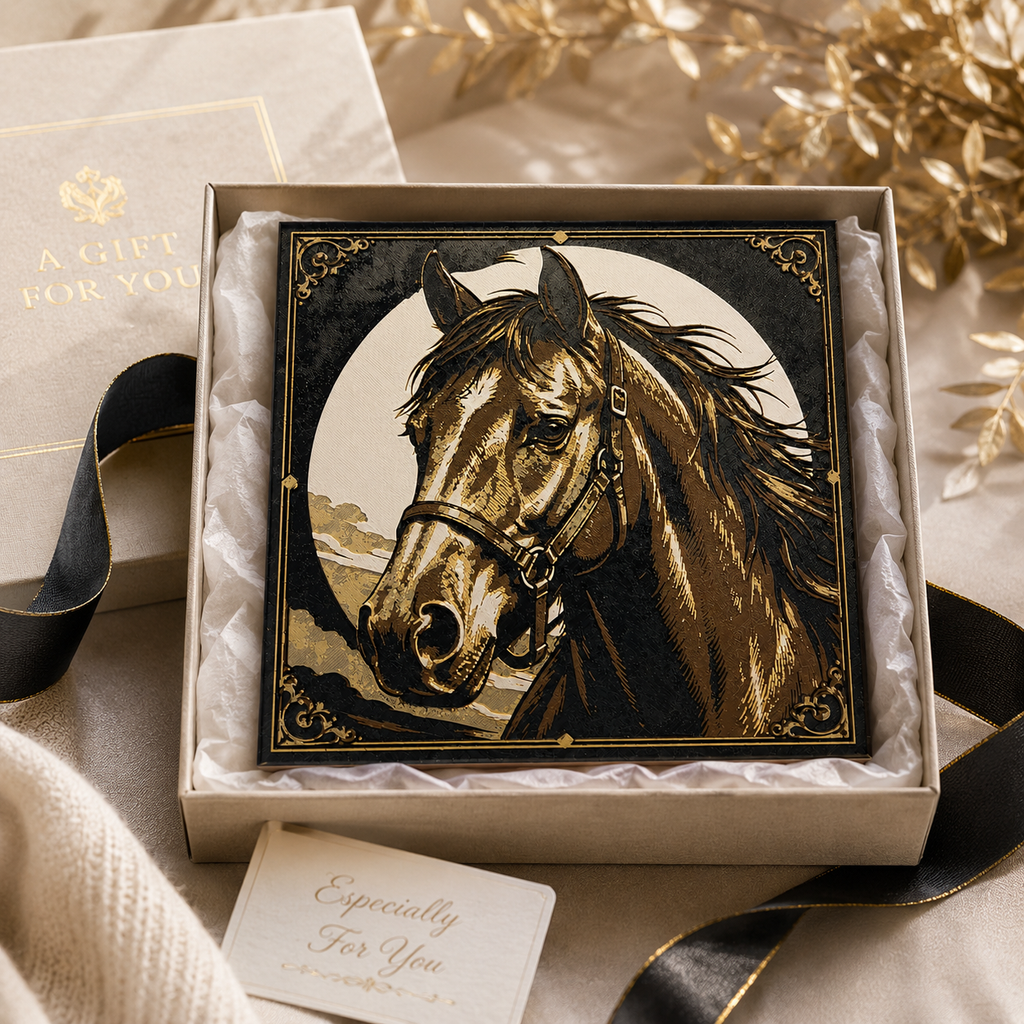 Vintage Horse Portrait Layered Wall Art – 8" Western Equestrian Decor