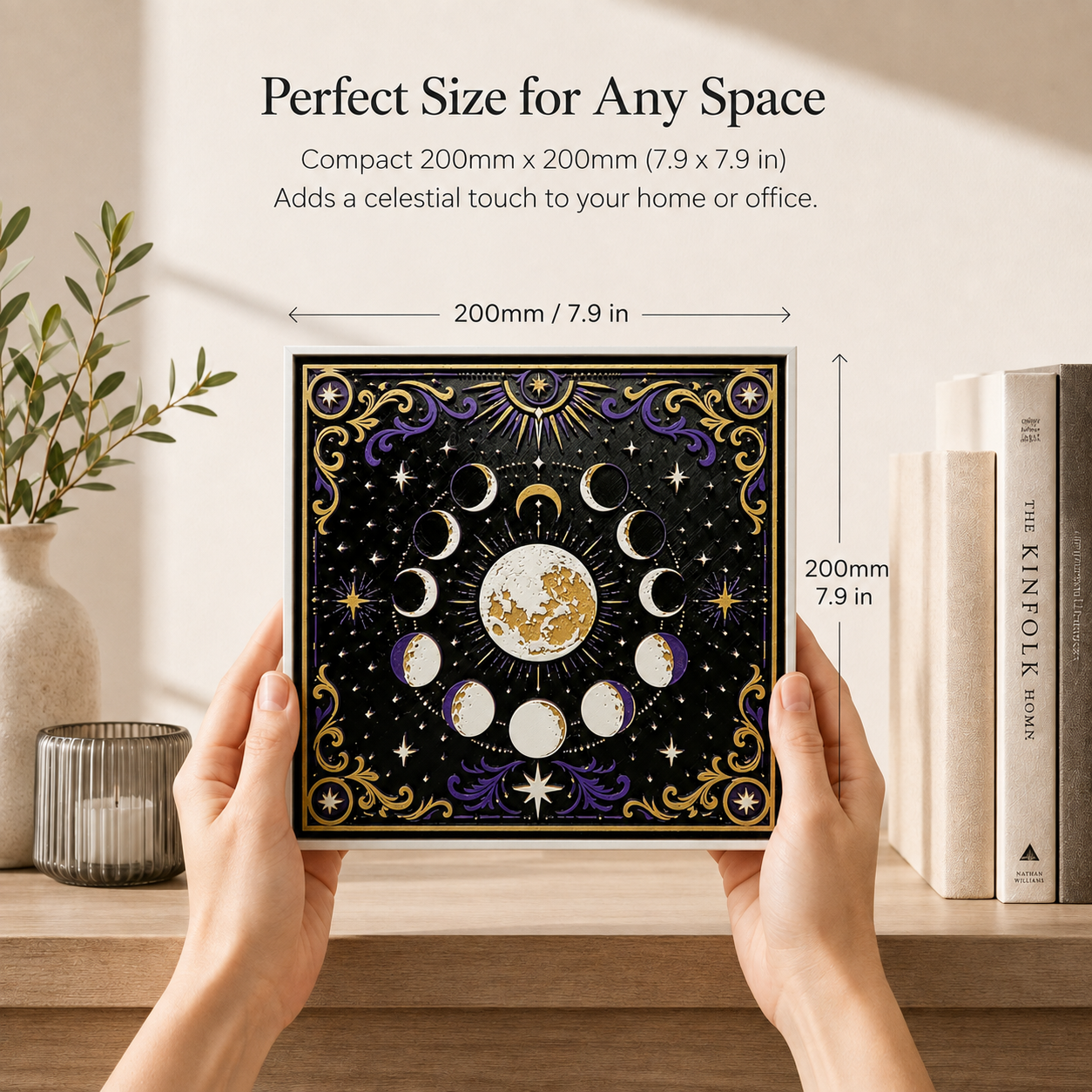 Celestial Moon Phases Layered Wall Art – Purple & Gold Mystical Decor